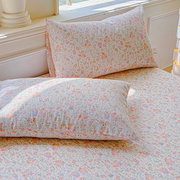 91家纺网 家纺一手货源 找家纺 感遇家纺2025新款全棉双层纱纤柔四件套 花开半夏