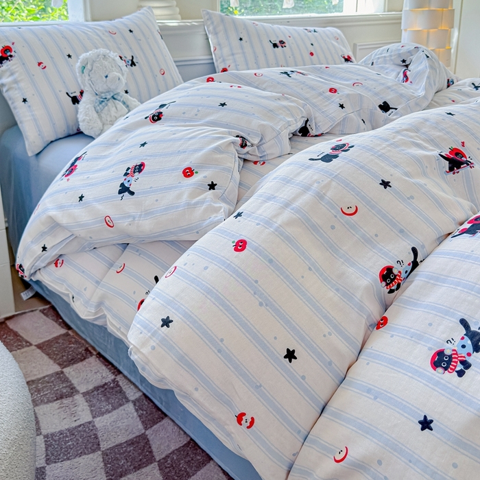 感遇家纺2025新款全棉双层纱纤柔四件套 滑板小狗