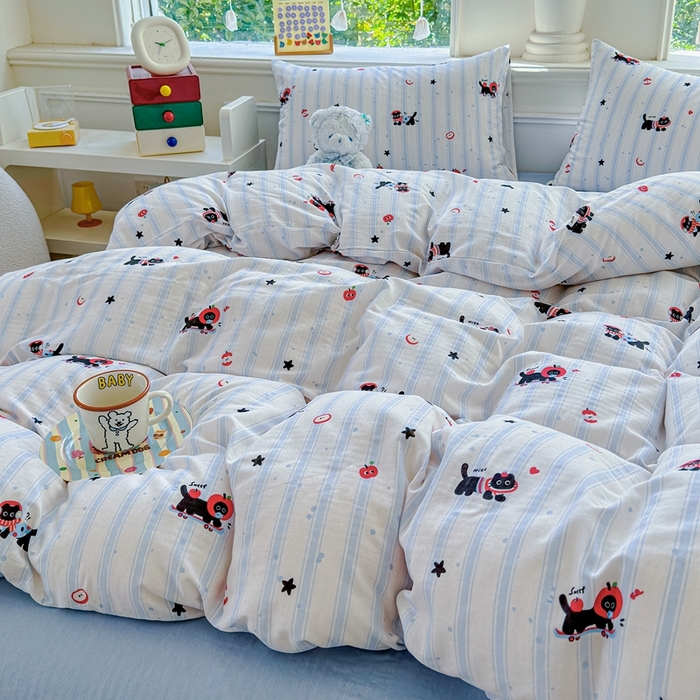 91家纺网 家纺一手货源 找家纺 感遇家纺2025新款全棉双层纱纤柔四件套 滑板小狗