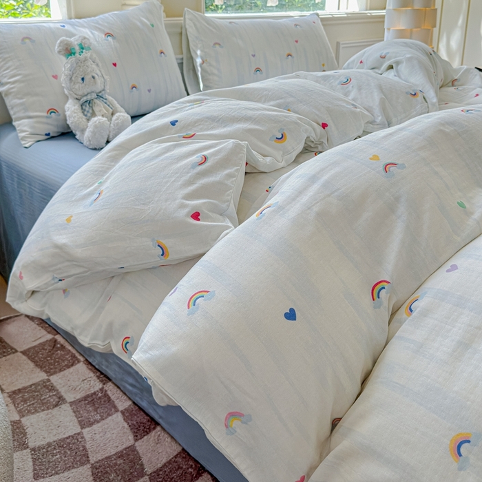 感遇家纺2025新款全棉双层纱纤柔四件套 七彩虹