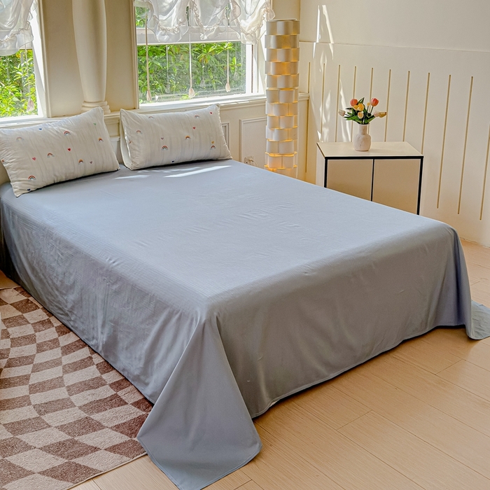 91家纺网 家纺一手货源 找家纺 感遇家纺2025新款全棉双层纱纤柔四件套 七彩虹