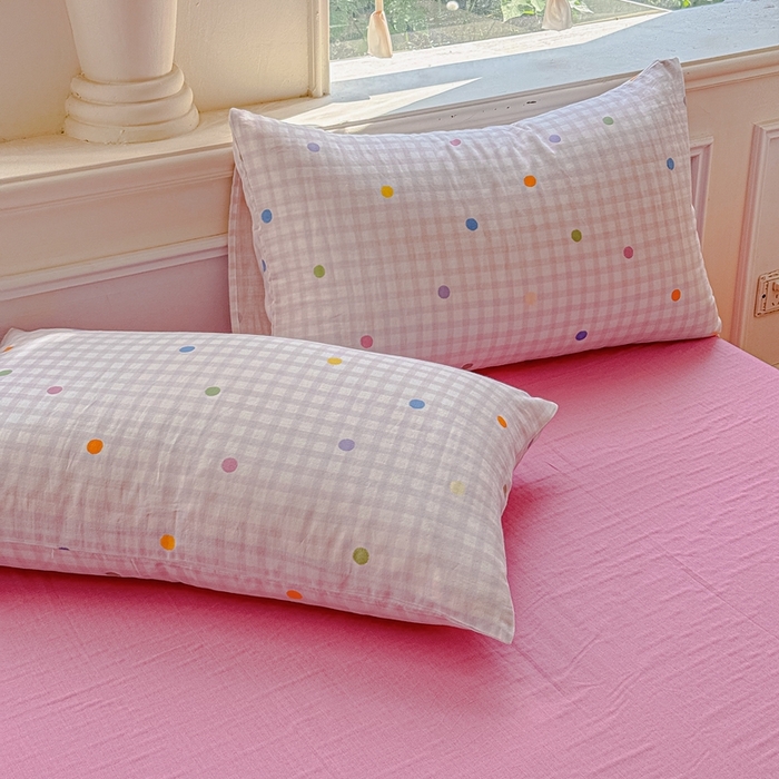 91家纺网 家纺一手货源 找家纺 感遇家纺2025新款全棉双层纱纤柔四件套 少女甜心