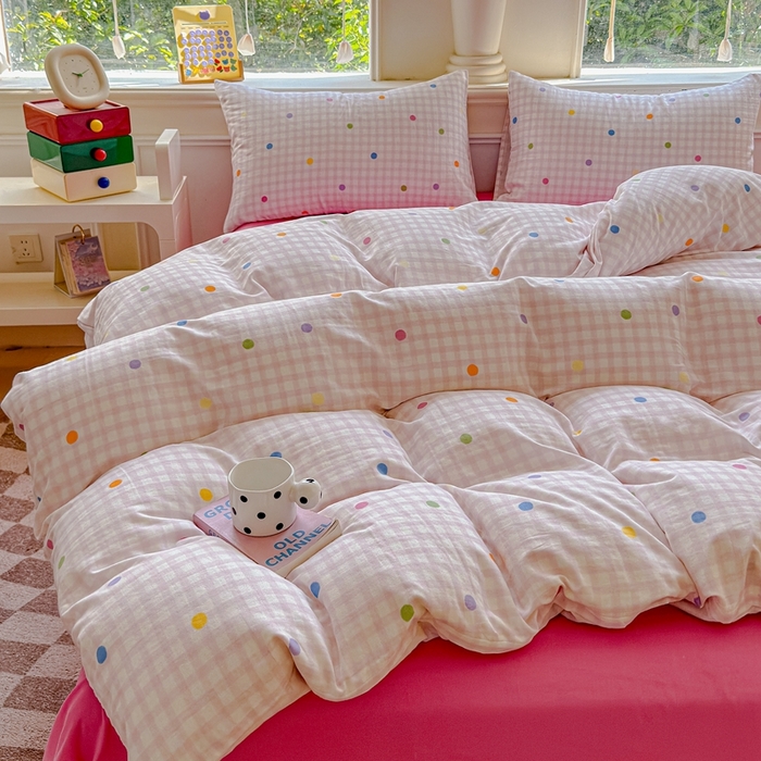 91家纺网 家纺一手货源 找家纺 感遇家纺2025新款全棉双层纱纤柔四件套 少女甜心