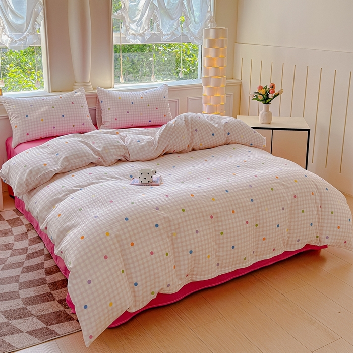 91家纺网 家纺一手货源 找家纺 感遇家纺2025新款全棉双层纱纤柔四件套 少女甜心