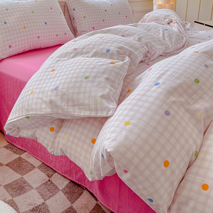 91家纺网 家纺一手货源 找家纺 感遇家纺2025新款全棉双层纱纤柔四件套 少女甜心