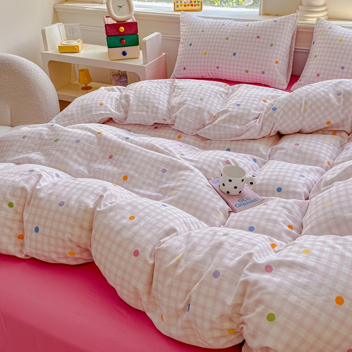 91家纺网 家纺一手货源 找家纺 感遇家纺2025新款全棉双层纱纤柔四件套 少女甜心