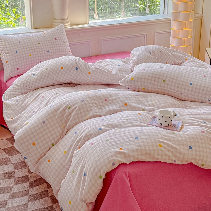 91家纺网 家纺一手货源 找家纺 感遇家纺2025新款全棉双层纱纤柔四件套 少女甜心