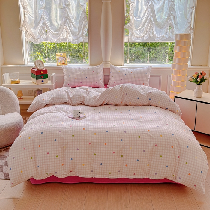 91家纺网 家纺一手货源 找家纺 感遇家纺2025新款全棉双层纱纤柔四件套 少女甜心