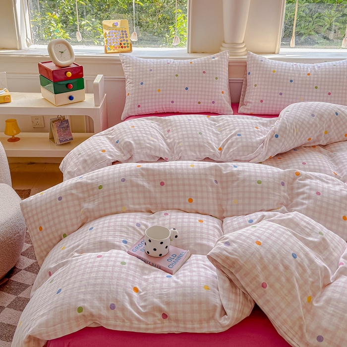 91家纺网 家纺一手货源 找家纺 感遇家纺2025新款全棉双层纱纤柔四件套 少女甜心