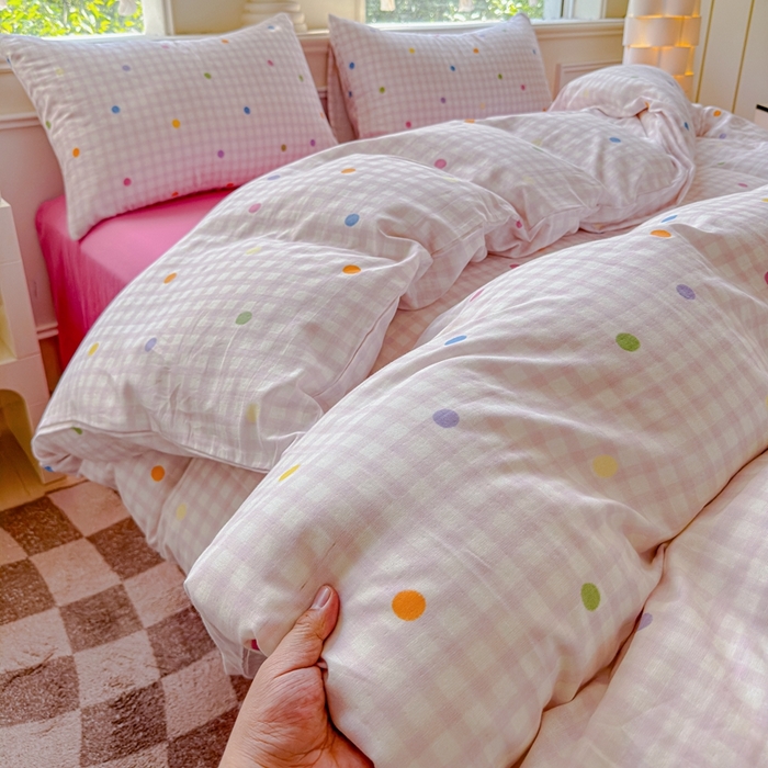 91家纺网 家纺一手货源 找家纺 感遇家纺2025新款全棉双层纱纤柔四件套 少女甜心