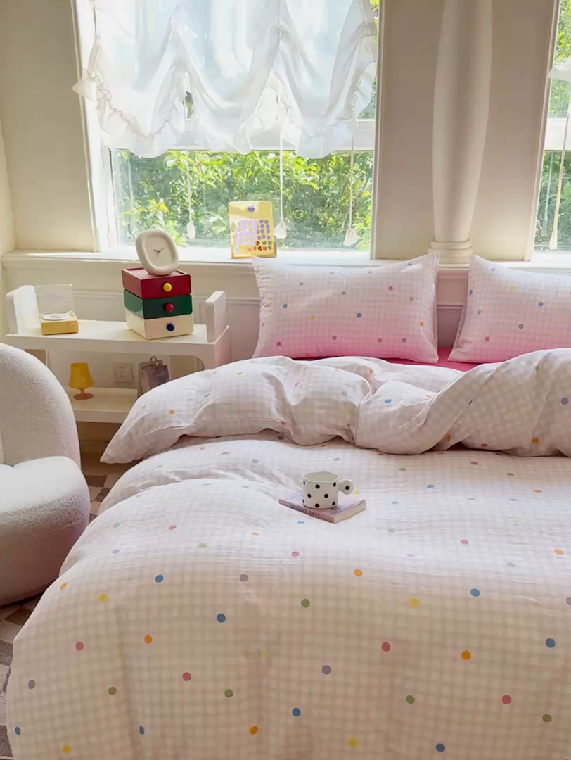 91家纺网 家纺一手货源 找家纺 感遇家纺2025新款全棉双层纱纤柔四件套 少女甜心