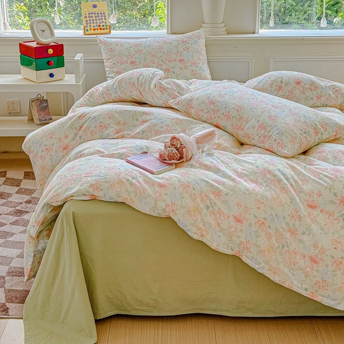 91家纺网 家纺一手货源 找家纺 感遇家纺2025新款全棉双层纱纤柔四件套 晚香玉