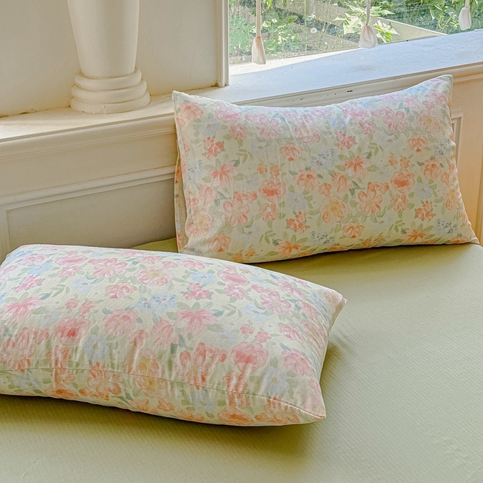 91家纺网 家纺一手货源 找家纺 感遇家纺2025新款全棉双层纱纤柔四件套 晚香玉