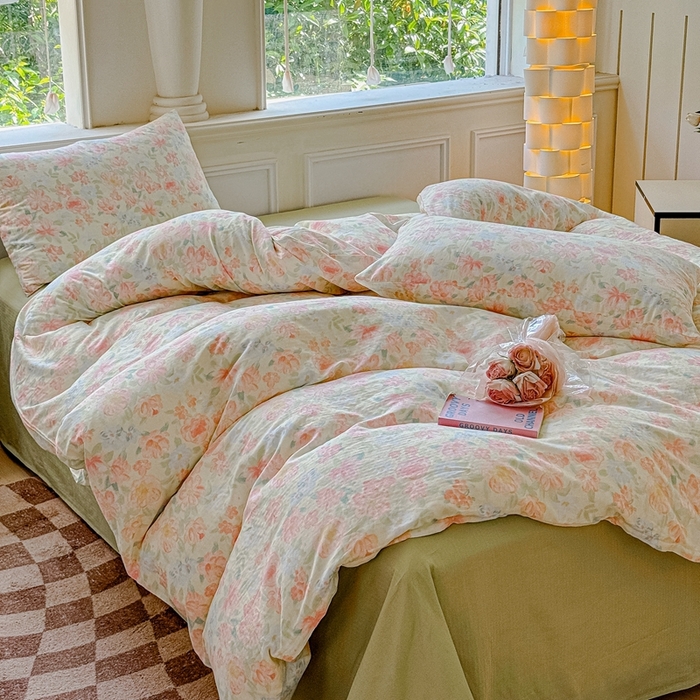 91家纺网 家纺一手货源 找家纺 感遇家纺2025新款全棉双层纱纤柔四件套 晚香玉