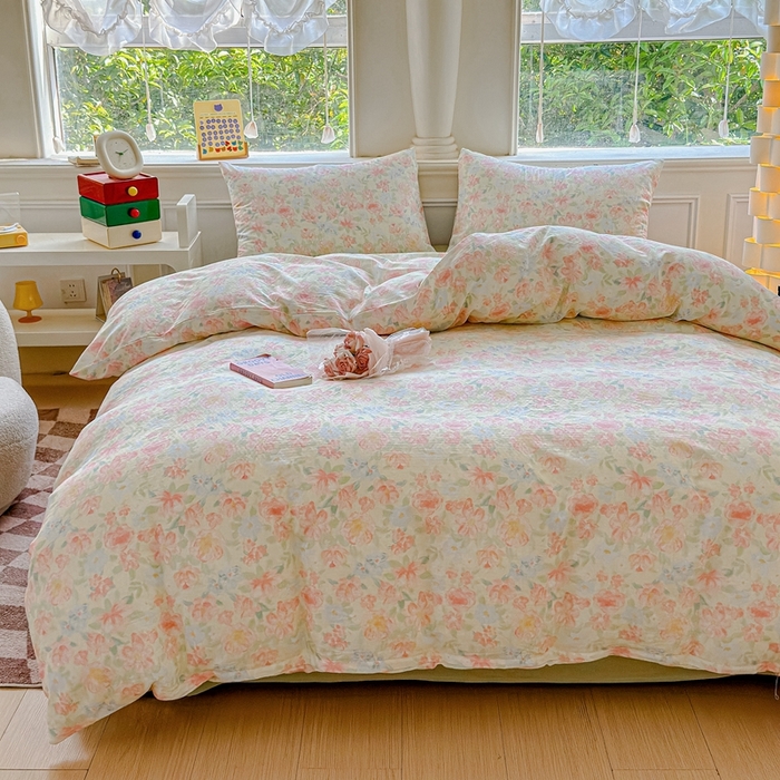 91家纺网 家纺一手货源 找家纺 感遇家纺2025新款全棉双层纱纤柔四件套 晚香玉