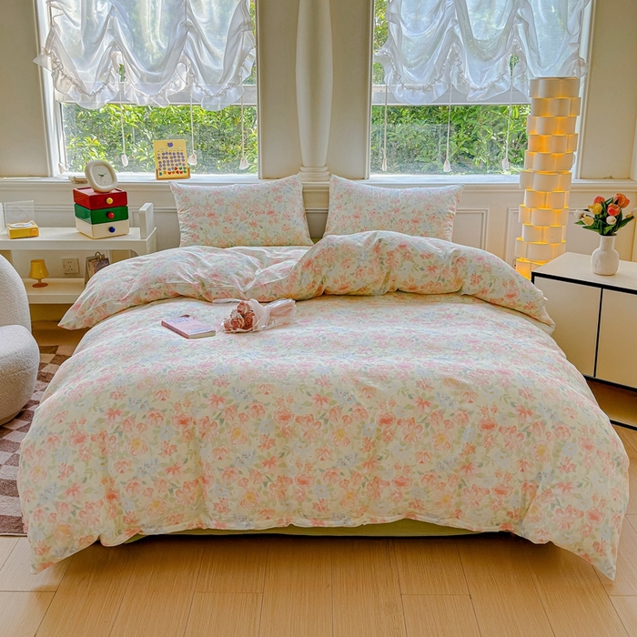 91家纺网 家纺一手货源 找家纺 感遇家纺2025新款全棉双层纱纤柔四件套 晚香玉