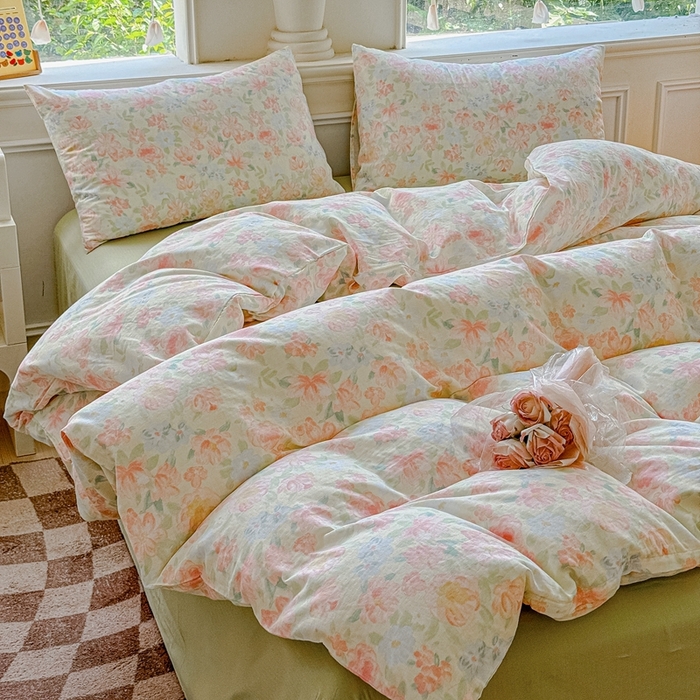 91家纺网 家纺一手货源 找家纺 感遇家纺2025新款全棉双层纱纤柔四件套 晚香玉