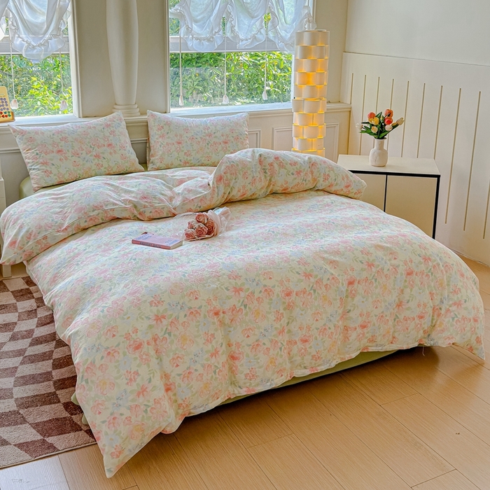 91家纺网 家纺一手货源 找家纺 感遇家纺2025新款全棉双层纱纤柔四件套 晚香玉