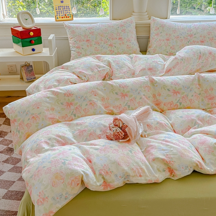 91家纺网 家纺一手货源 找家纺 感遇家纺2025新款全棉双层纱纤柔四件套 晚香玉