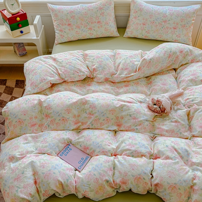 91家纺网 家纺一手货源 找家纺 感遇家纺2025新款全棉双层纱纤柔四件套 晚香玉