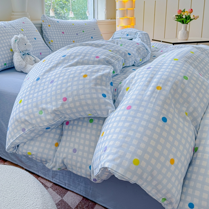 91家纺网 家纺一手货源 找家纺 感遇家纺2025新款全棉双层纱纤柔四件套 小美好