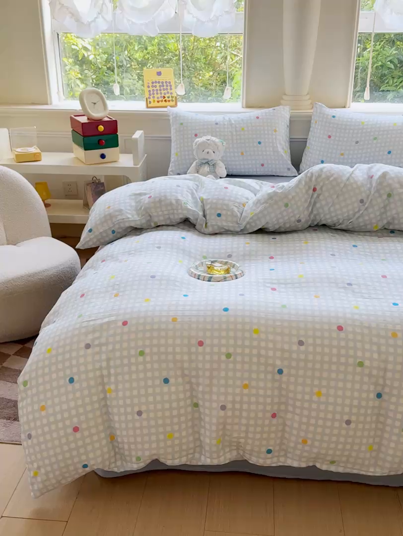 91家纺网 家纺一手货源 找家纺 感遇家纺2025新款全棉双层纱纤柔四件套 小美好