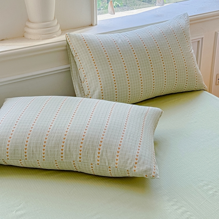 91家纺网 家纺一手货源 找家纺 感遇家纺2025新款全棉双层纱纤柔四件套 心心相印