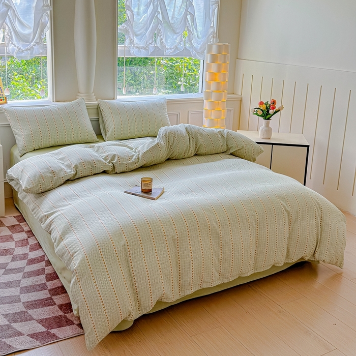 91家纺网 家纺一手货源 找家纺 感遇家纺2025新款全棉双层纱纤柔四件套 心心相印