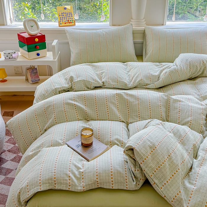 91家纺网 家纺一手货源 找家纺 感遇家纺2025新款全棉双层纱纤柔四件套 心心相印