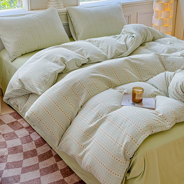 感遇家纺2025新款全棉双层纱纤柔四件套 心心相印