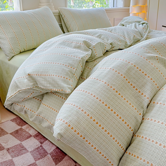 91家纺网 家纺一手货源 找家纺 感遇家纺2025新款全棉双层纱纤柔四件套 心心相印