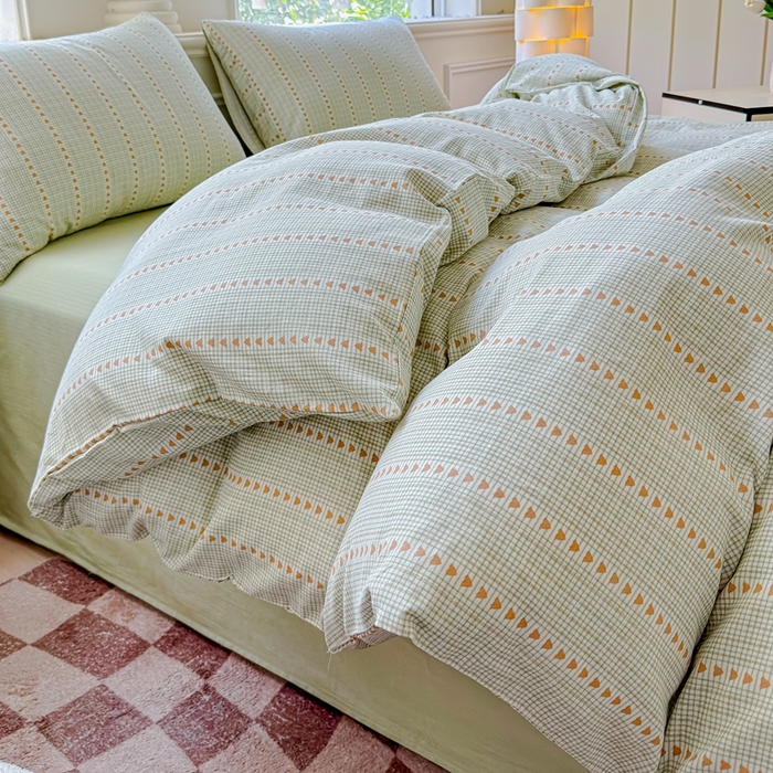 91家纺网 家纺一手货源 找家纺 感遇家纺2025新款全棉双层纱纤柔四件套 心心相印