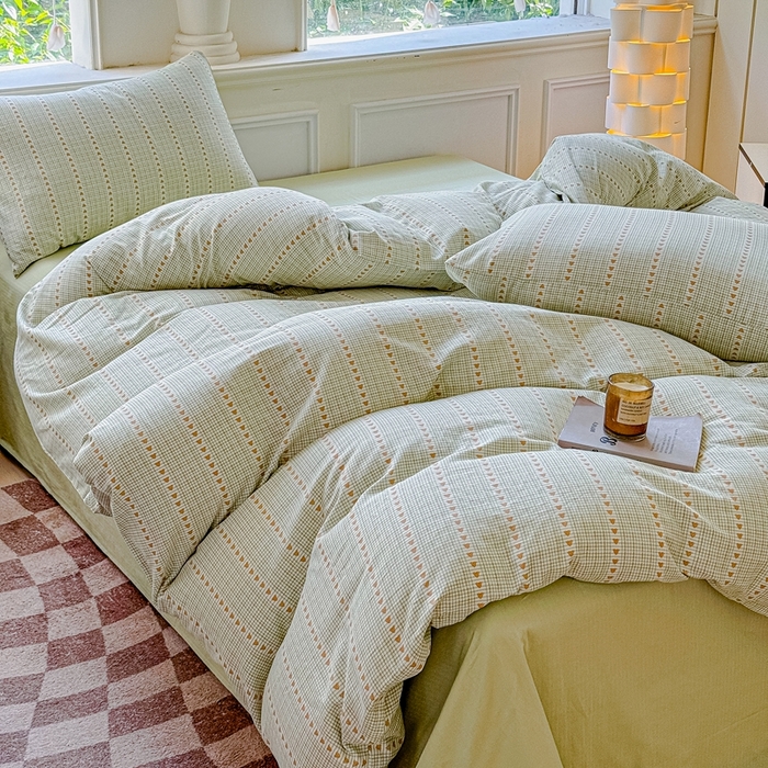 91家纺网 家纺一手货源 找家纺 感遇家纺2025新款全棉双层纱纤柔四件套 心心相印