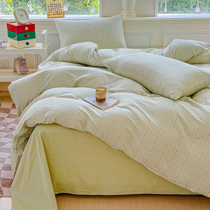 91家纺网 家纺一手货源 找家纺 感遇家纺2025新款全棉双层纱纤柔四件套 心心相印