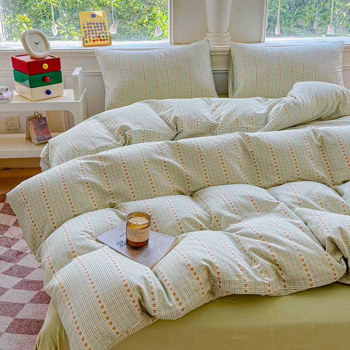 91家纺网 家纺一手货源 找家纺 感遇家纺2025新款全棉双层纱纤柔四件套 心心相印