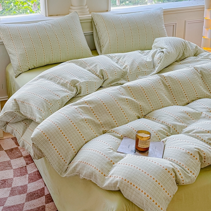 91家纺网 家纺一手货源 找家纺 感遇家纺2025新款全棉双层纱纤柔四件套 心心相印