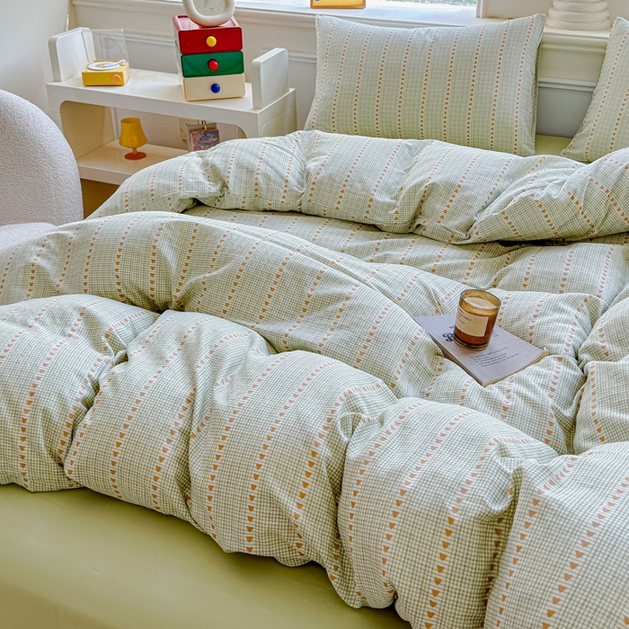 91家纺网 家纺一手货源 找家纺 感遇家纺2025新款全棉双层纱纤柔四件套 心心相印