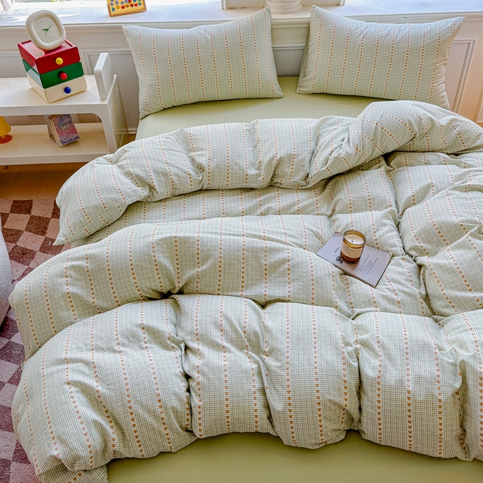 91家纺网 家纺一手货源 找家纺 感遇家纺2025新款全棉双层纱纤柔四件套 心心相印