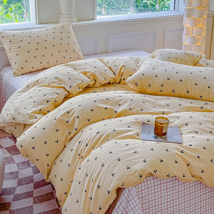 91家纺网 家纺一手货源 找家纺 感遇家纺2025新款全棉双层纱纤柔四件套 樱桃