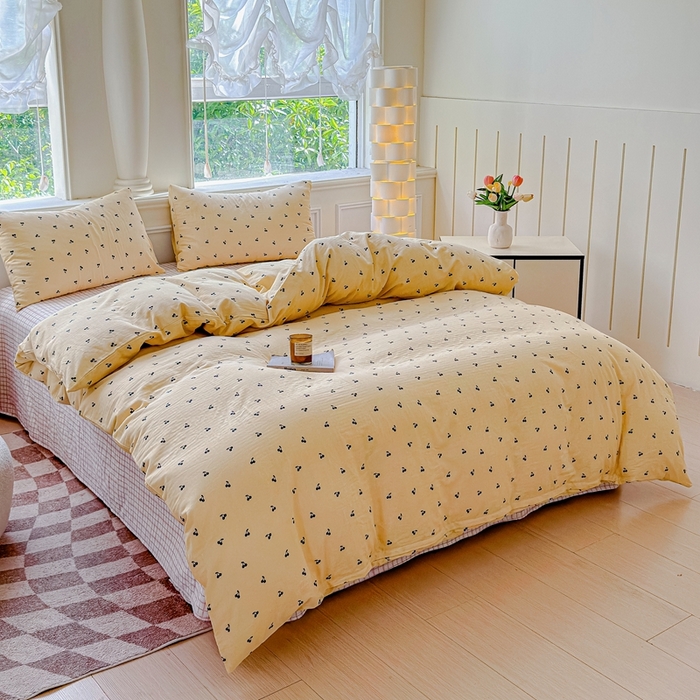 91家纺网 家纺一手货源 找家纺 感遇家纺2025新款全棉双层纱纤柔四件套 樱桃