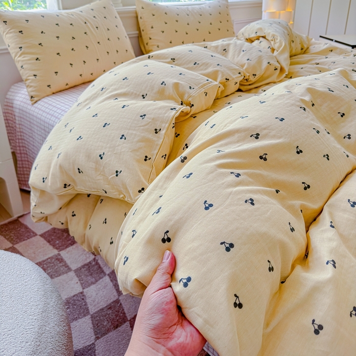 91家纺网 家纺一手货源 找家纺 感遇家纺2025新款全棉双层纱纤柔四件套 樱桃