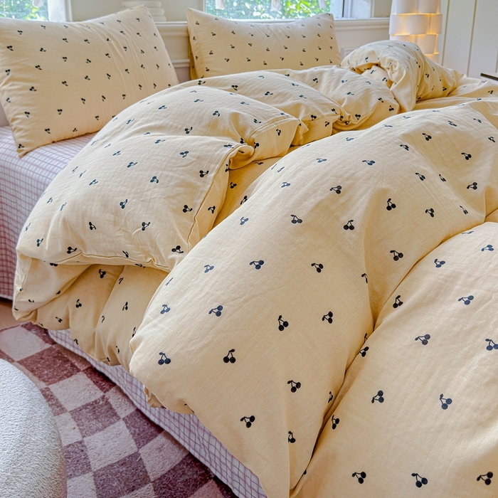 感遇家纺2025新款全棉双层纱纤柔四件套 樱桃