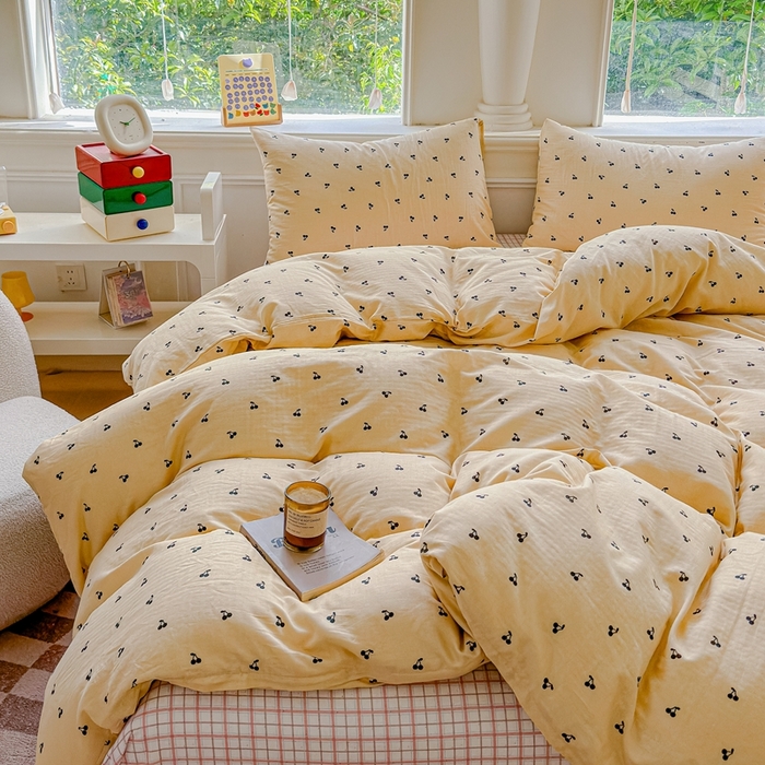 91家纺网 家纺一手货源 找家纺 感遇家纺2025新款全棉双层纱纤柔四件套 樱桃