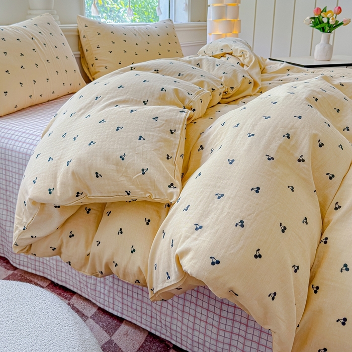 91家纺网 家纺一手货源 找家纺 感遇家纺2025新款全棉双层纱纤柔四件套 樱桃