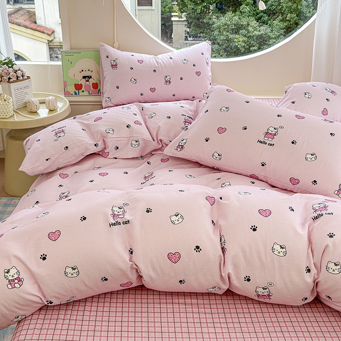 91家纺网 家纺一手货源 找家纺 感遇家纺 2025新款全棉纯棉千柔双层纱四件套 豹纹猫粉