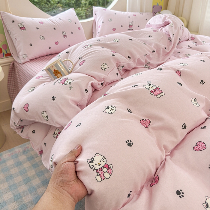 91家纺网 家纺一手货源 找家纺 感遇家纺 2025新款全棉纯棉千柔双层纱四件套 豹纹猫粉