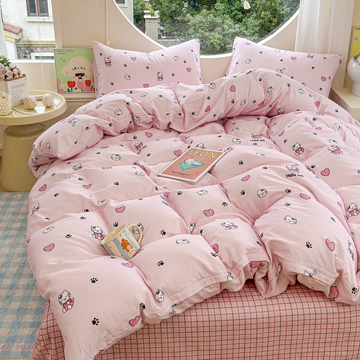 91家纺网 家纺一手货源 找家纺 感遇家纺 2025新款全棉纯棉千柔双层纱四件套 豹纹猫粉