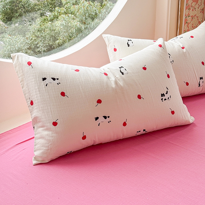 91家纺网 家纺一手货源 找家纺 感遇家纺 2025新款全棉纯棉千柔双层纱四件套 牛奶猫