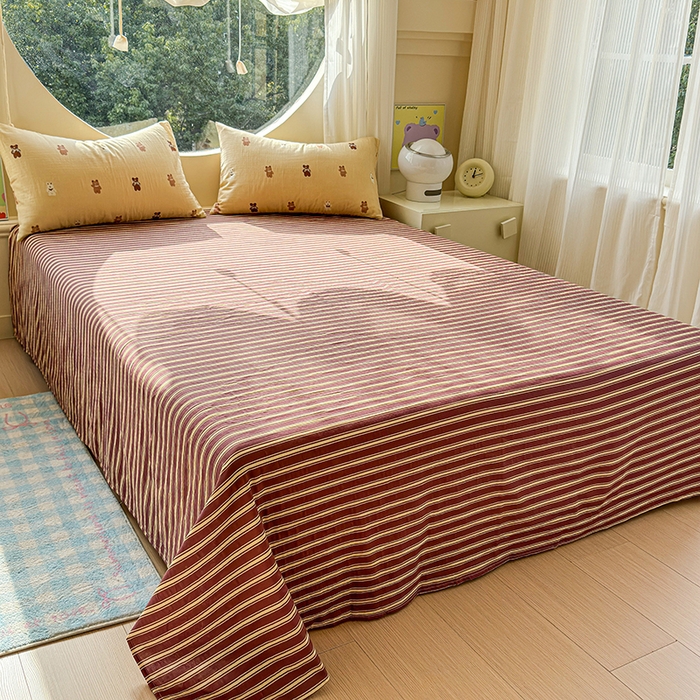 91家纺网 家纺一手货源 找家纺 感遇家纺 2025新款全棉纯棉千柔双层纱四件套 轻奢小熊