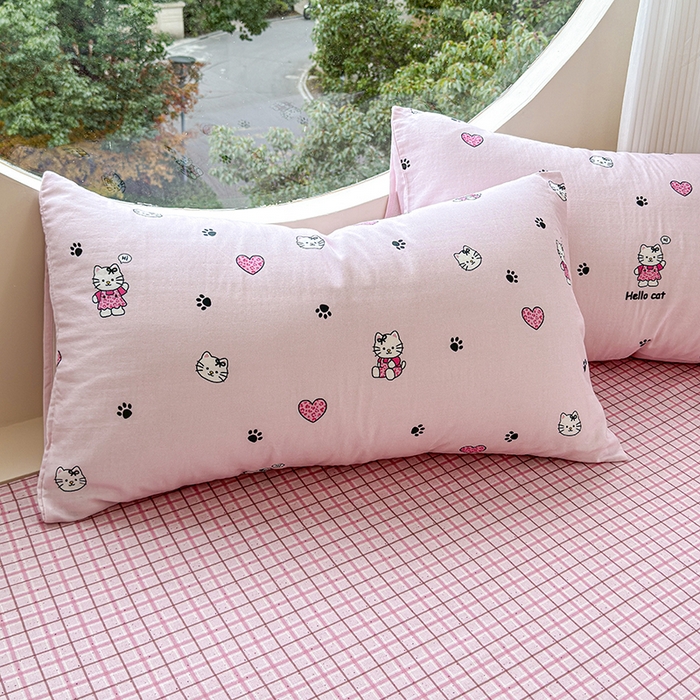 91家纺网 家纺一手货源 找家纺 感遇家纺 2025新款全棉纯棉千柔双层纱四件套 豹纹猫粉